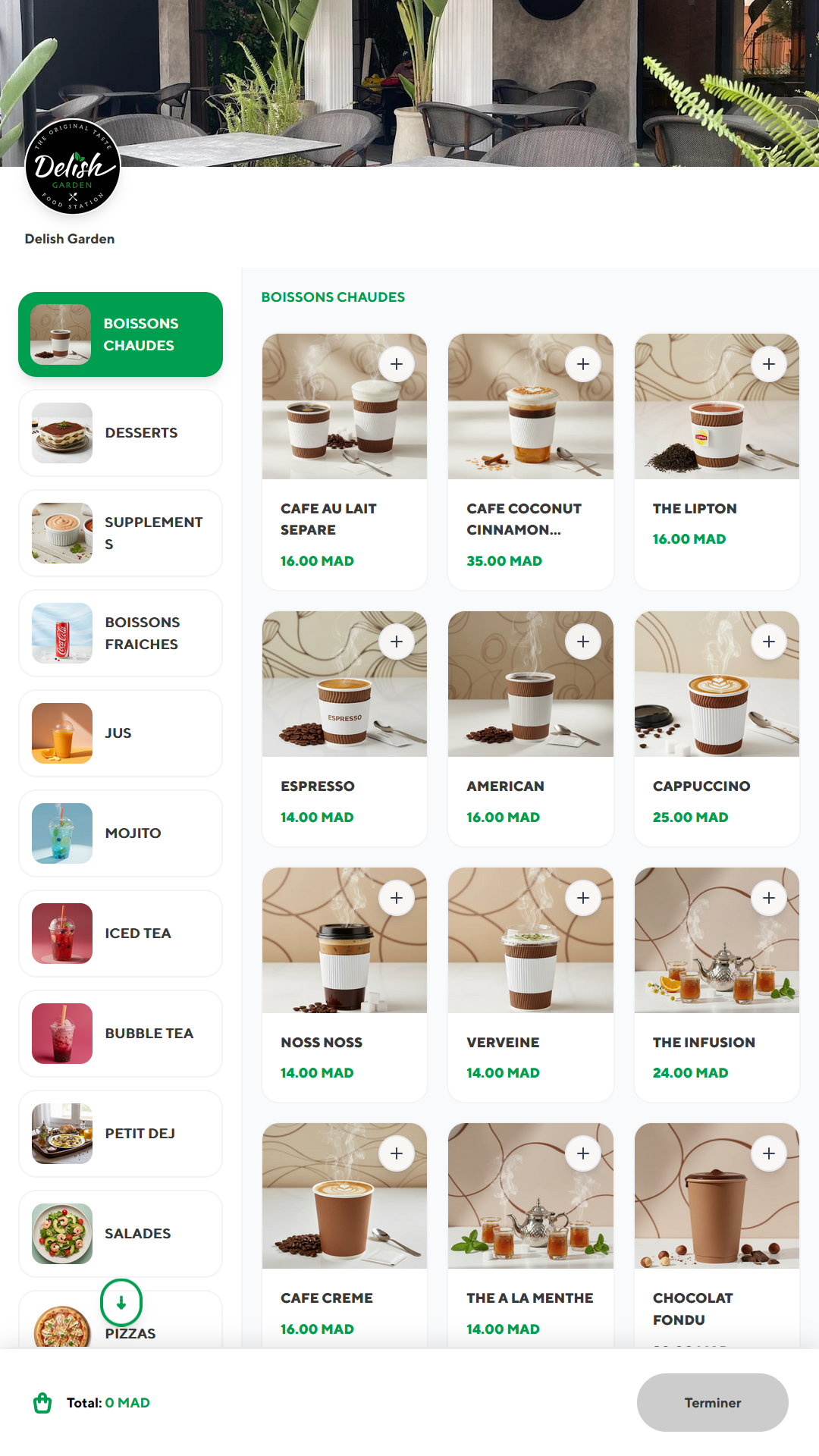 Self ordering kiosk interface showing menu and modifiers